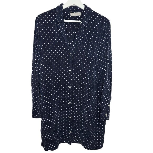 Everlane Womens Shirt Dress Navy Polka Dot Long-Sleeve Button-Up Size 10 Cupro - Picture 8 of 8
